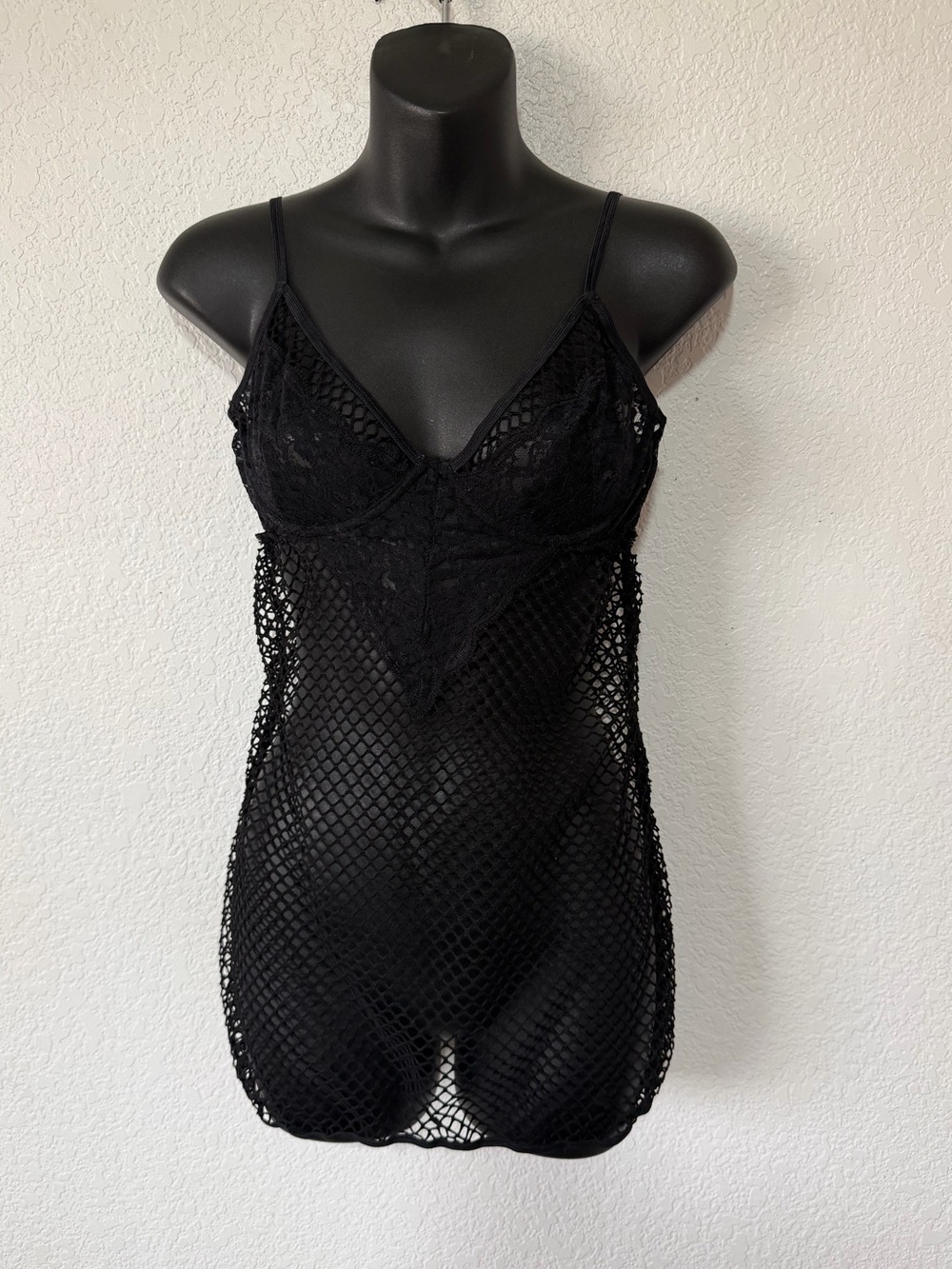 Sheer Black Fishnet Chemise with Adjustable Straps